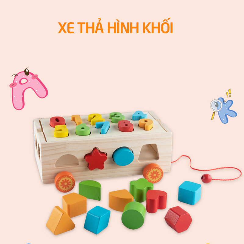 Xe thả gỗ hình học đồ chơi cho bé - tongkhothienan.com
