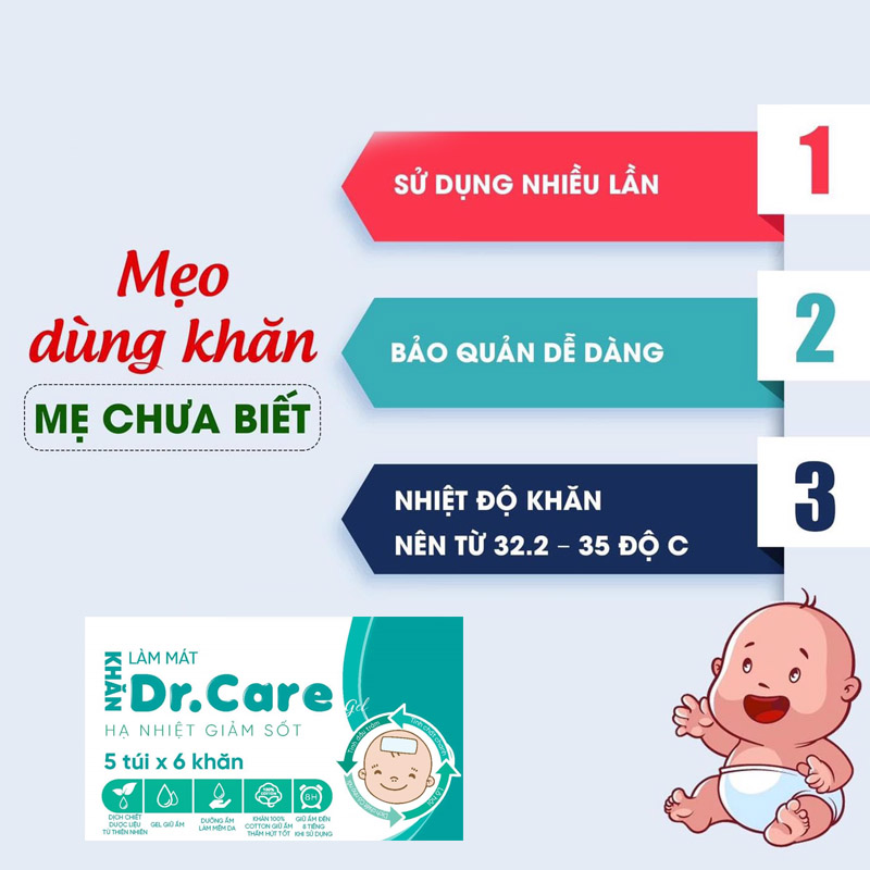 Khăn lau hạ sốt Dr Care cho bé - tongkhothienan.com