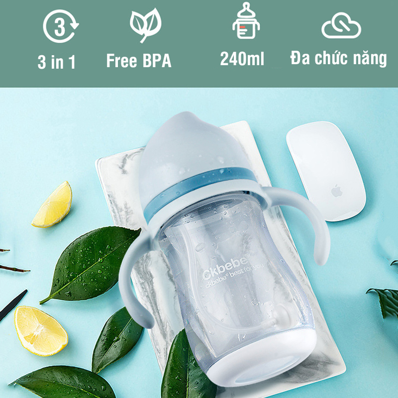 Bình uống nước có tay cầm và dây đeo Ck Bebe nhựa PP 240ml ( SLL ib zalo) - tongkhothienan.com