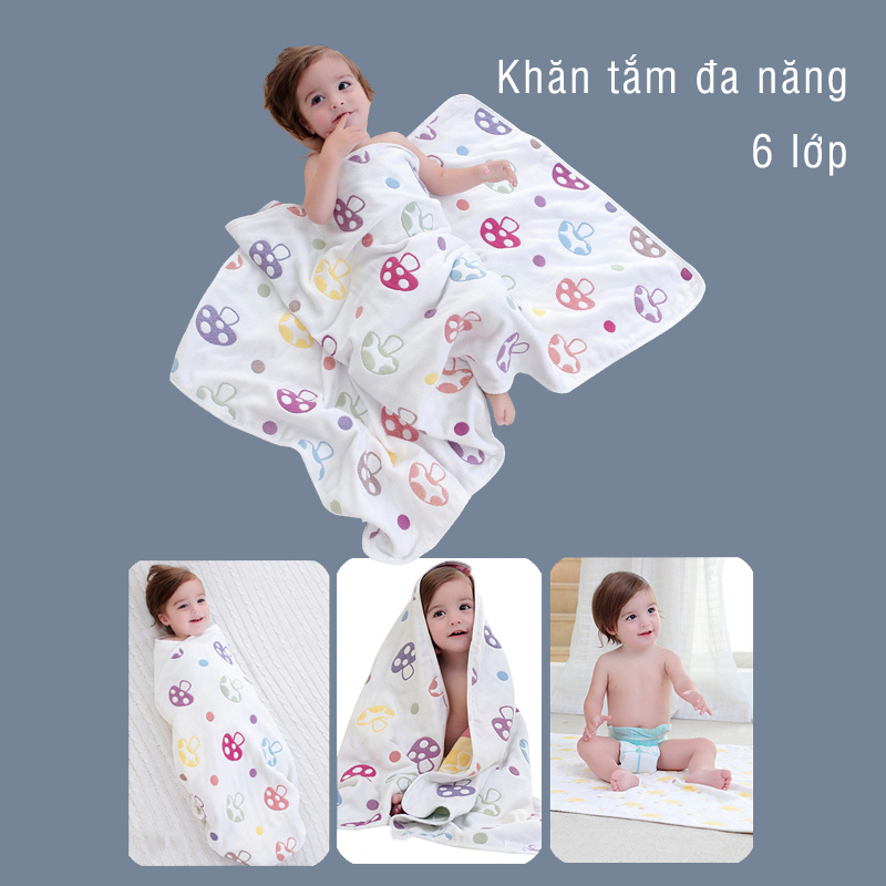 Khăn tắm cho bé 6 lớp cotton tre Pukid 90x100cm - tongkhothienan.com