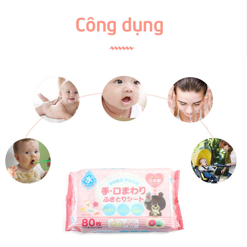 Khăn ướt cho bé Kyowa Nhật Bản gói 80 miếng - tongkhothienan.com