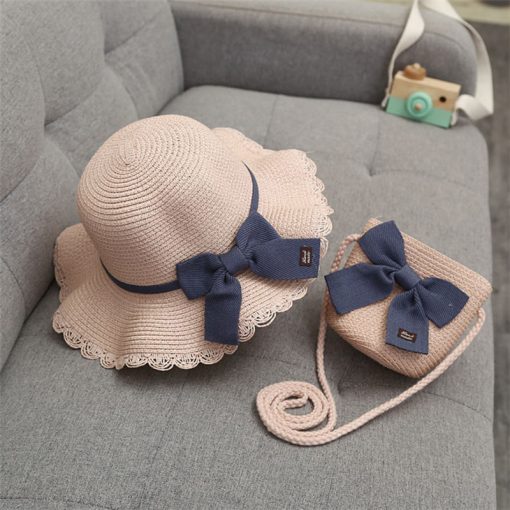 Set mũ rơm kèm túi thời trang cho bé gái 56949