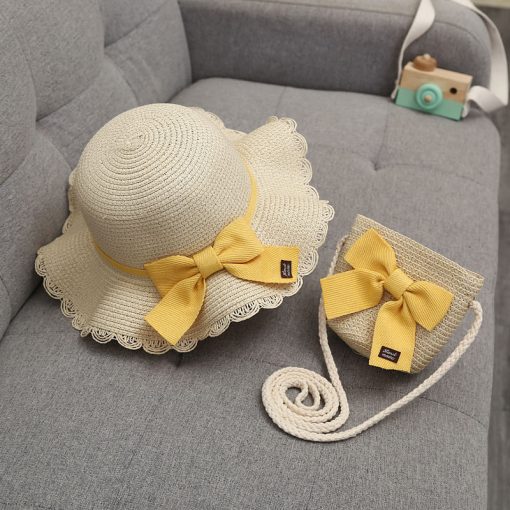 Set mũ rơm kèm túi thời trang cho bé gái 56949