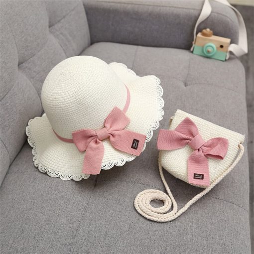 Set mũ rơm kèm túi thời trang cho bé gái 56949