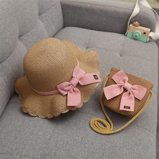 Set mũ rơm kèm túi thời trang cho bé gái 56949