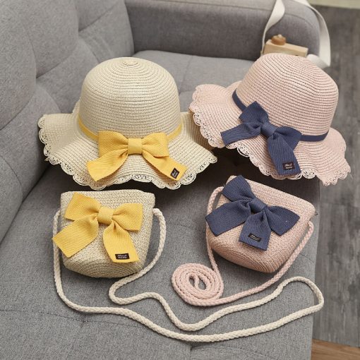 Set mũ rơm kèm túi thời trang cho bé gái 56949