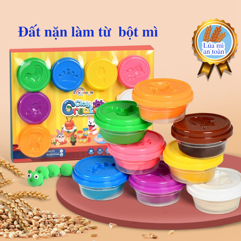 Bộ đất nặn cho bé 8 màu làm từ bột mì ăn được an toàn cho bé( SLL ib Zalo) - tongkhothienan.com