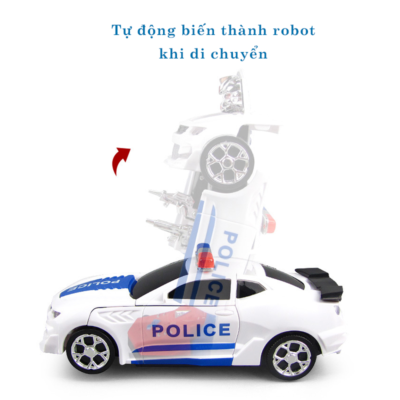 Đồ chơi trẻ em ô tô cảnh sát biến hình robot có nhạc và đèn - tongkhothienan.com