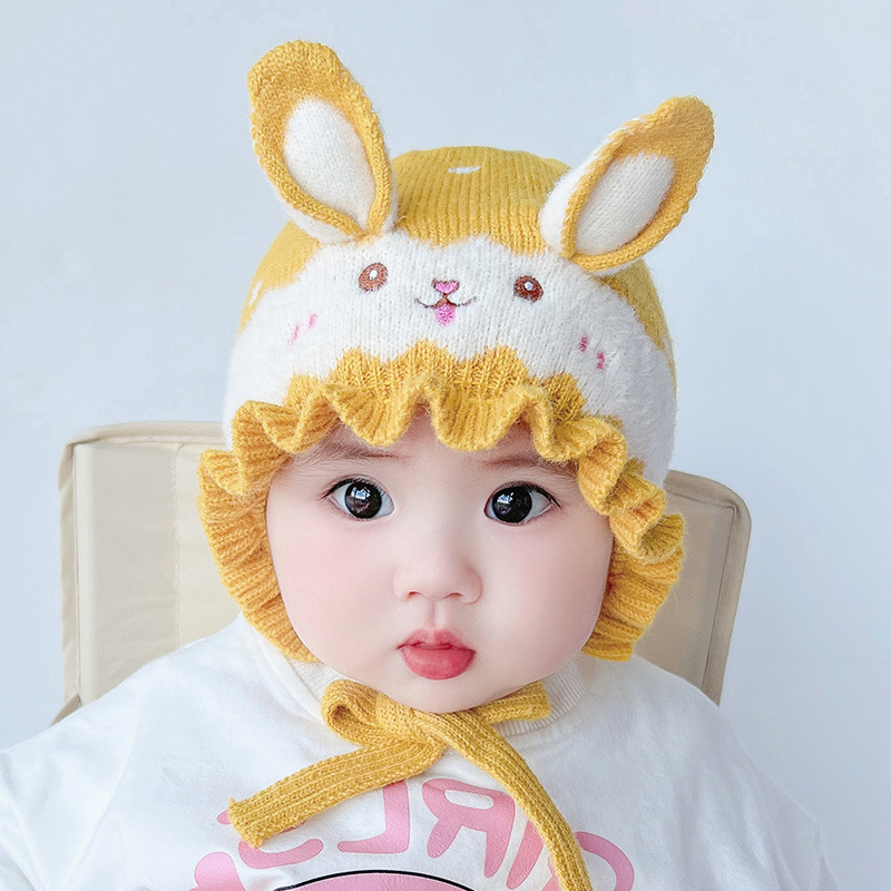Mũ len cho bé hình thỏ buộc dây - tongkhothienan.com