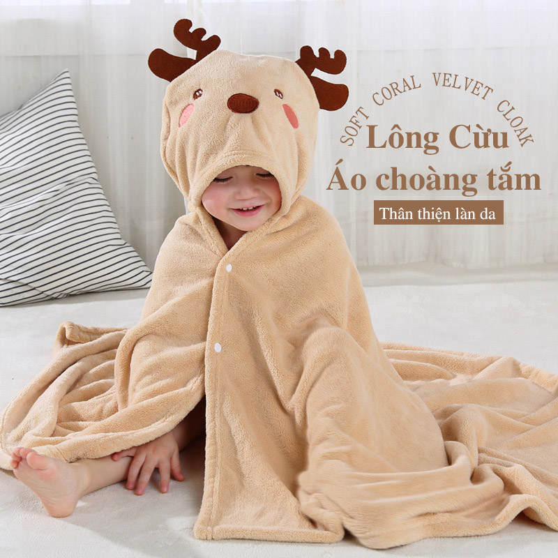 Áo choàng tắm cho bé lông cừu hình thú 70x140cm - tongkhothienan.com