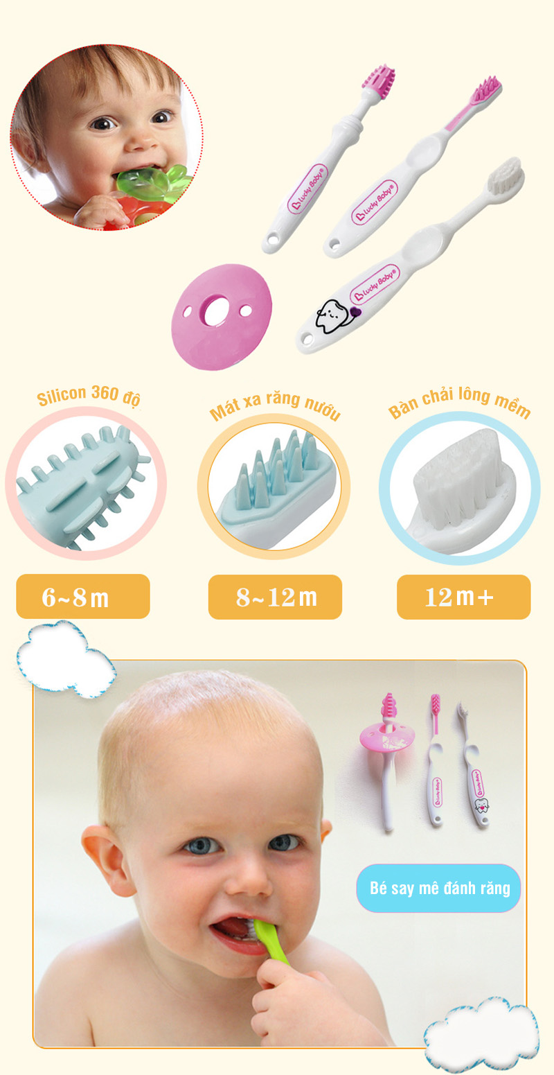Bàn chải đánh răng trẻ em Lucky baby 3 giai đoạn - tongkhothienan.com