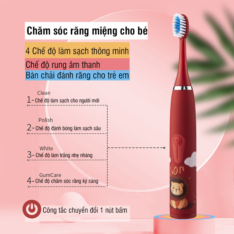 Bàn chải đánh răng trẻ em bằng điện( tặng kèm 5 đầu bàn chải thay thế) - tongkhothienan.com