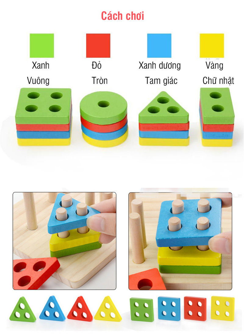 Đồ chơi trẻ em thả hình khối 4 cọc gỗ - tongkhothienan.com
