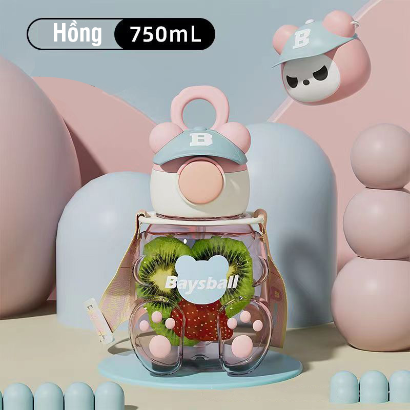 Bình uống nước cho bé có ống hút và dây đeo gấu 750ml ( SLL ib zalo) - tongkhothienan.com