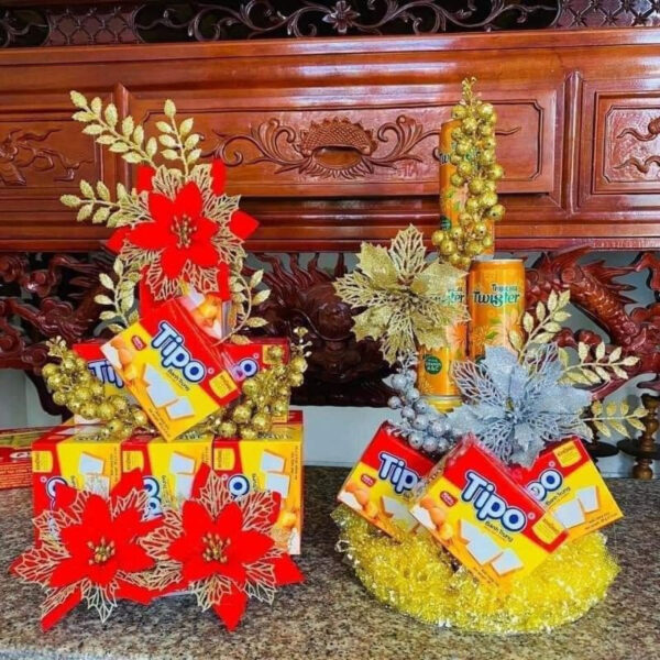 Bán buôn sỉ hoa kép trang trí giỏ quà tết size to 15cm - tongkhothienan.com