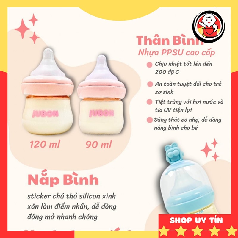 Bình sữa ppsu thỏ Jubon 90ml jb001