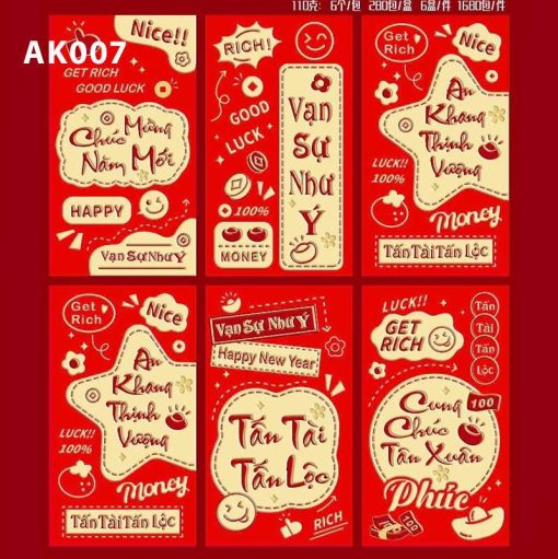 Set 6 lì xì đỏ AK007 thùng 1200 set