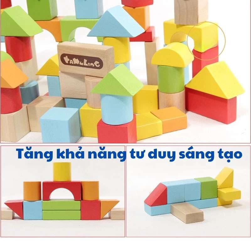 Bộ xếp hình khối gỗ 62pcs HD199 Bộ xếp hình khối gỗ 62pcs HD199