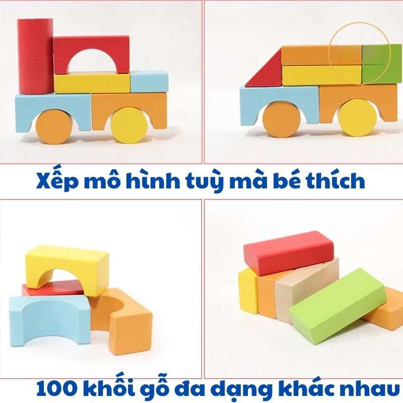 Bộ xếp hình khối gỗ 62pcs HD199 Bộ xếp hình khối gỗ 62pcs HD199