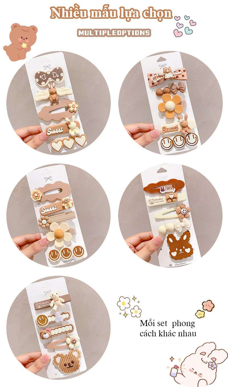 Bộ 5 kẹp tóc đính nơ hk012